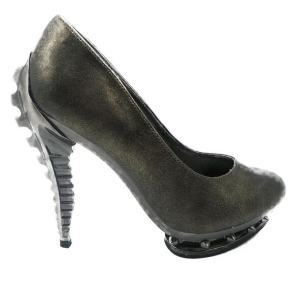 Hades Predator pewter chrome heels steampunk 9 spiked leather gray - Picture 1 of 9